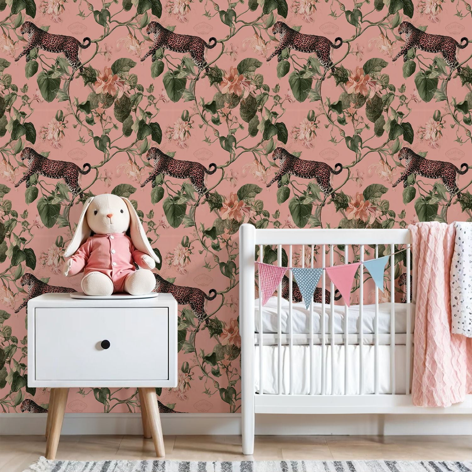 Peel and Stick Wallpaper Leopard Floral Botanical Soft Pink Wall Mural 23.6in x 9.8ft Self Adhesive Removable Wall Paper Renter Friendly Wallpaper for Nursery Bedroom Cabinets
