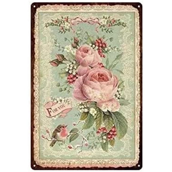 Krouterebs Retro Metal Tin Sign Rose Flower Rustic Wall Decor Metal Wall Plate Vintage Tin Sign for Street & Home Bar Club Kitchen Restaurant Wall Art Decor Plaque Signs 8"x 12"