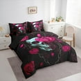 thumbnail image 3 of Manfei Gothic Skull Skeleton Bedding Comforter Set 7-Piece, Pink Floral King Bedding Sets, Halloween Bed Sheets, Lightweight Room Decor, 3 of 8