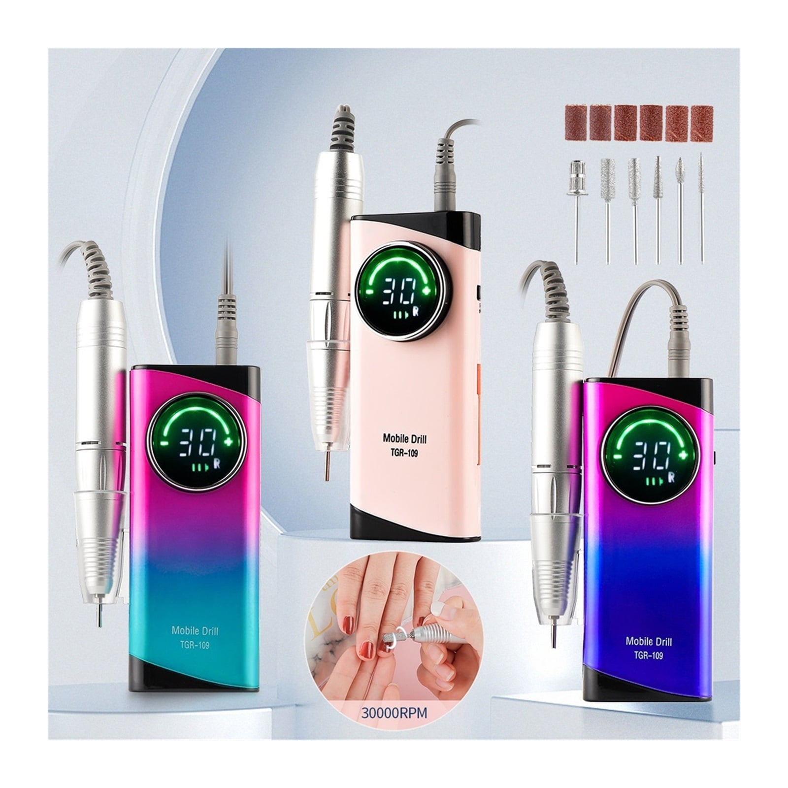 30000RPM Rechargeable Nail Drill Manicure Machine,Professional Nail Gel Polishing Remover Cordless Drill Set Nail Art Low Voice ,Lightweight and Portable