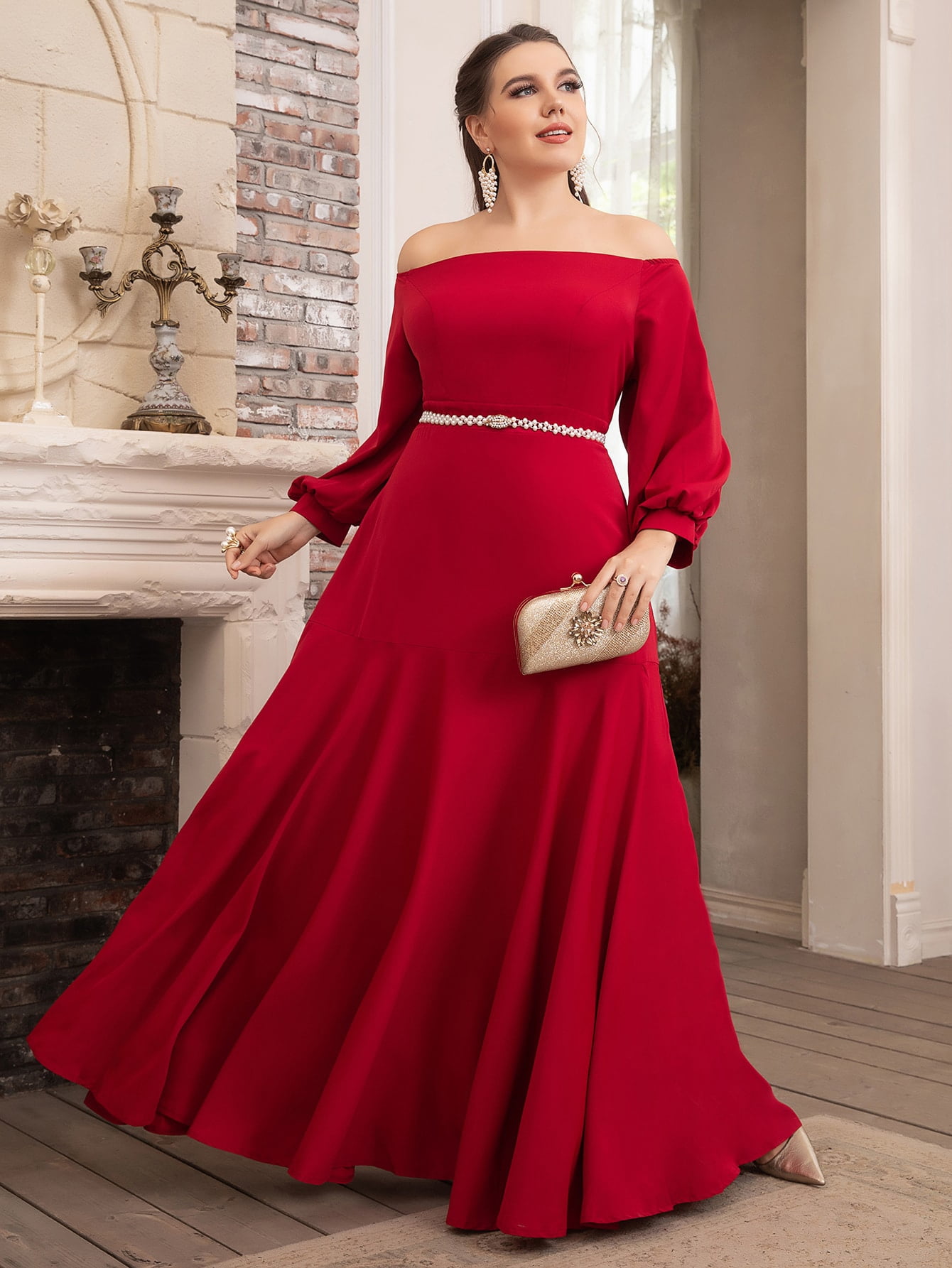 Shoulder Bishop Sleeve Dress 