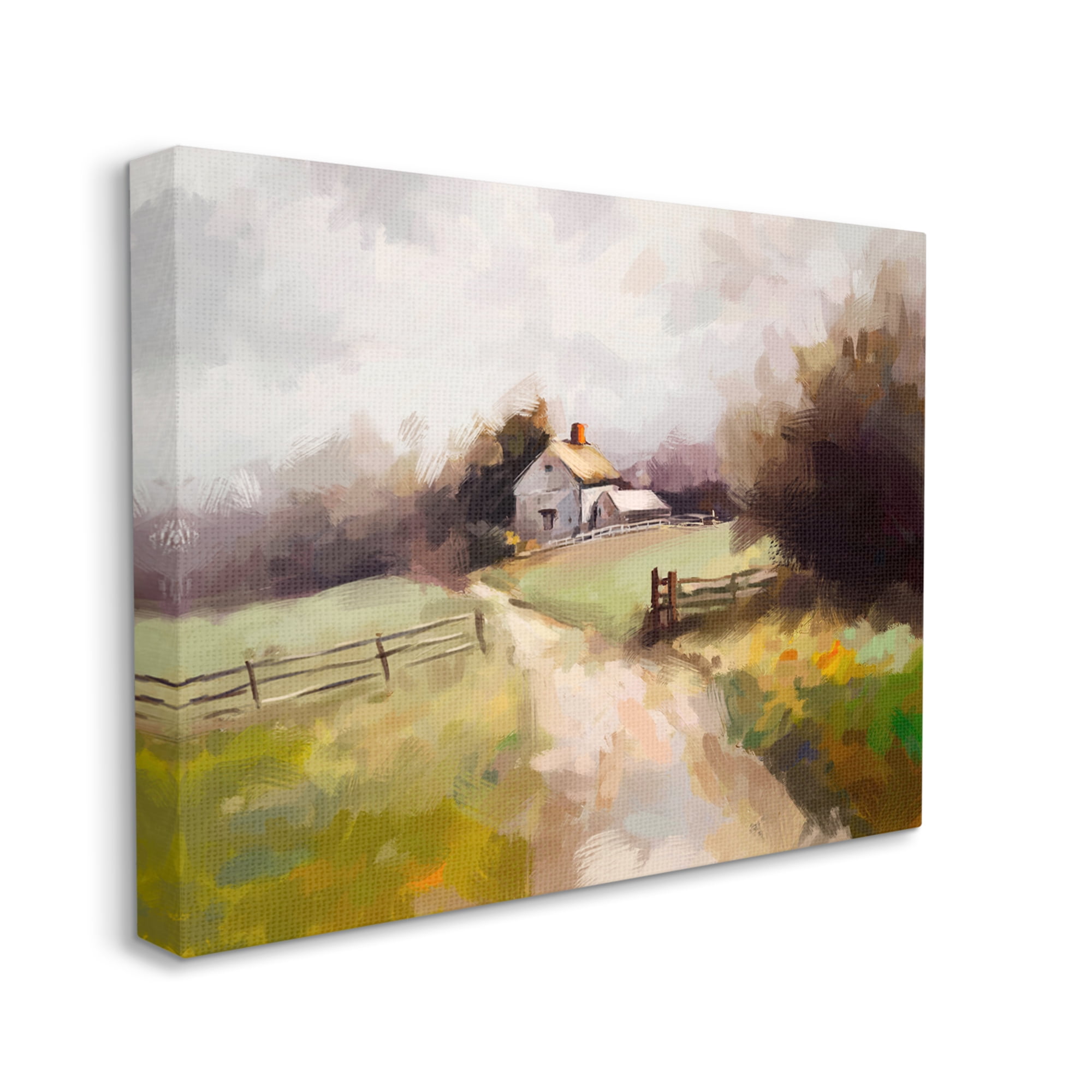 Stupell Industries Country Barn with Fence Landscape Painting Gallery Wrapped Canvas Art Print Wall Art, 30 x 24