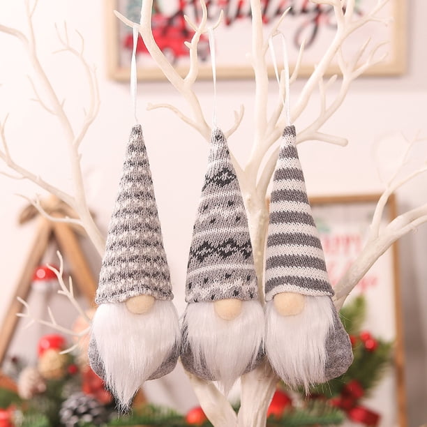Adornos navideños, adornos navideños, regalos navideños, muñecos navideños, juguetes navideños de Papá Noel a rayas sin rostro, 3 piezas