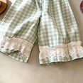 thumbnail image 5 of Bixock Girls Loungewear Pants High Waist Wide Leg Pants Kids Cropped Elastic Waist Plaid Print Lace Loose Light Weight Breathable Fall Casual Wear Size 2-3Years, 5 of 6