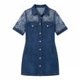 thumbnail image 4 of IUYRTFE Women's Short Sleeve Denim Style Button Down Shirt Dress Collared Mini Casual Jean Dress with Pockets, 4 of 5
