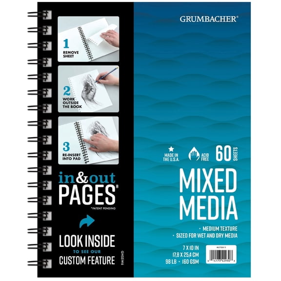 Grumbacher Mixed Media Paper Pad 10" x 7.75", 50 Sheets, Acid-Free, Ideal for Artists