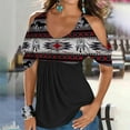thumbnail image 2 of Usmixi Summer Tee Shirt for Women Women's Cold Shoulder Tops Empire Waist Top Western Ethnic Diamond Print Short Sleeve Shirts Casual Blouses Tunics Red XXXL, 2 of 5