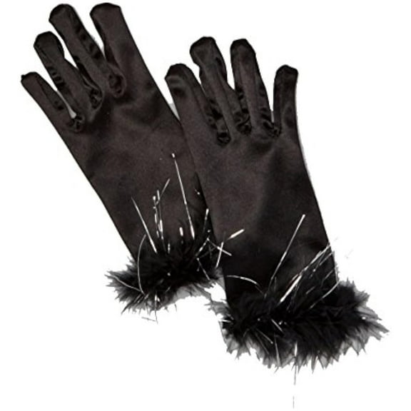 Girls Princess Tea Party Dress Up Black Faux Fur Gloves (Small)