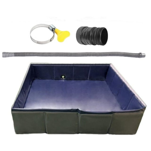 Plato de ducha plegable y portátil para camping con manguera de desagüe, fabricado en PVC, de fácil instalación. Ideal para caravanas, camping y masco Gris Azul 86x86x25cm