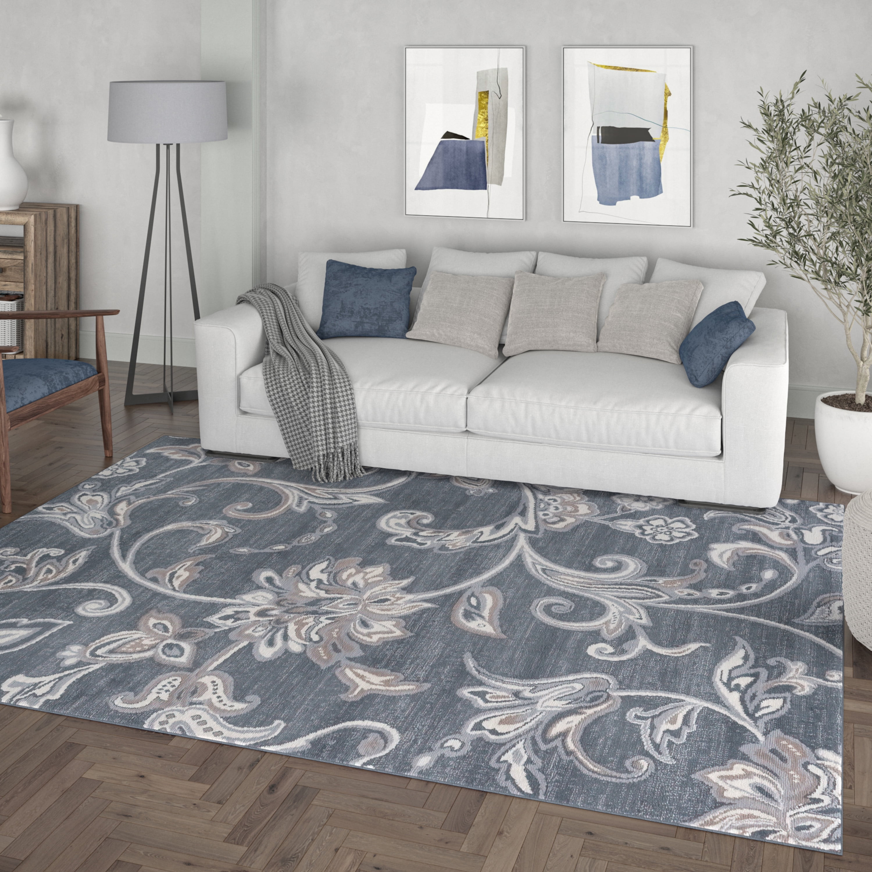 Madison Transitional 2' x 3' Dark Gray and Cream Polypropylene Indoor Area Rug