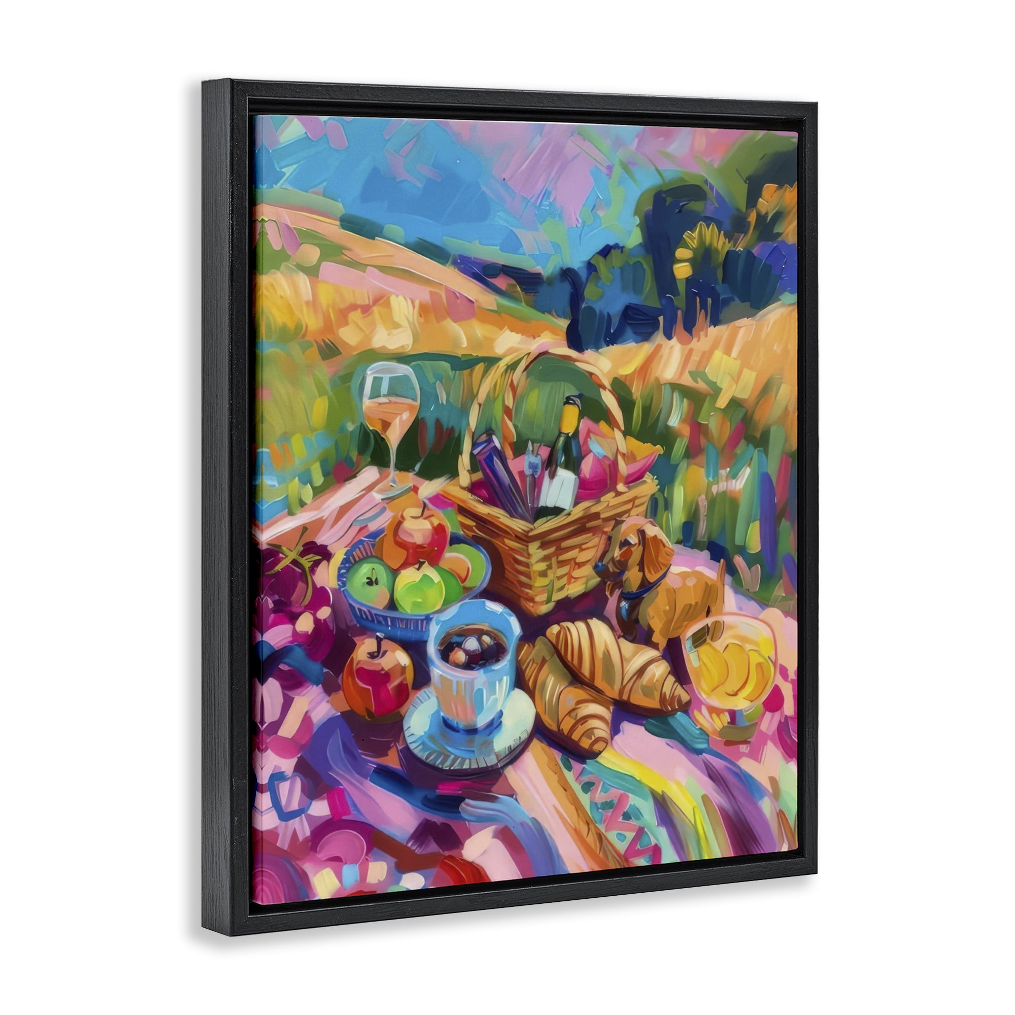 Stupell Industries Bright Impressionist Picnic Food & Beverage Painting Black Floater Framed Canvas Art Print Wall Art, 25 x 31