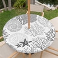 thumbnail image 6 of Round Outdoor Tablecloth with Umbrella Hole and Zipper, Grey Coastal Fitted Table Cover with Elastic Edge for 55-60 Inch, Ocean Coral Starfish Shell Modern Sea Waterproof Patio Tablecoths for Picnic, 6 of 9