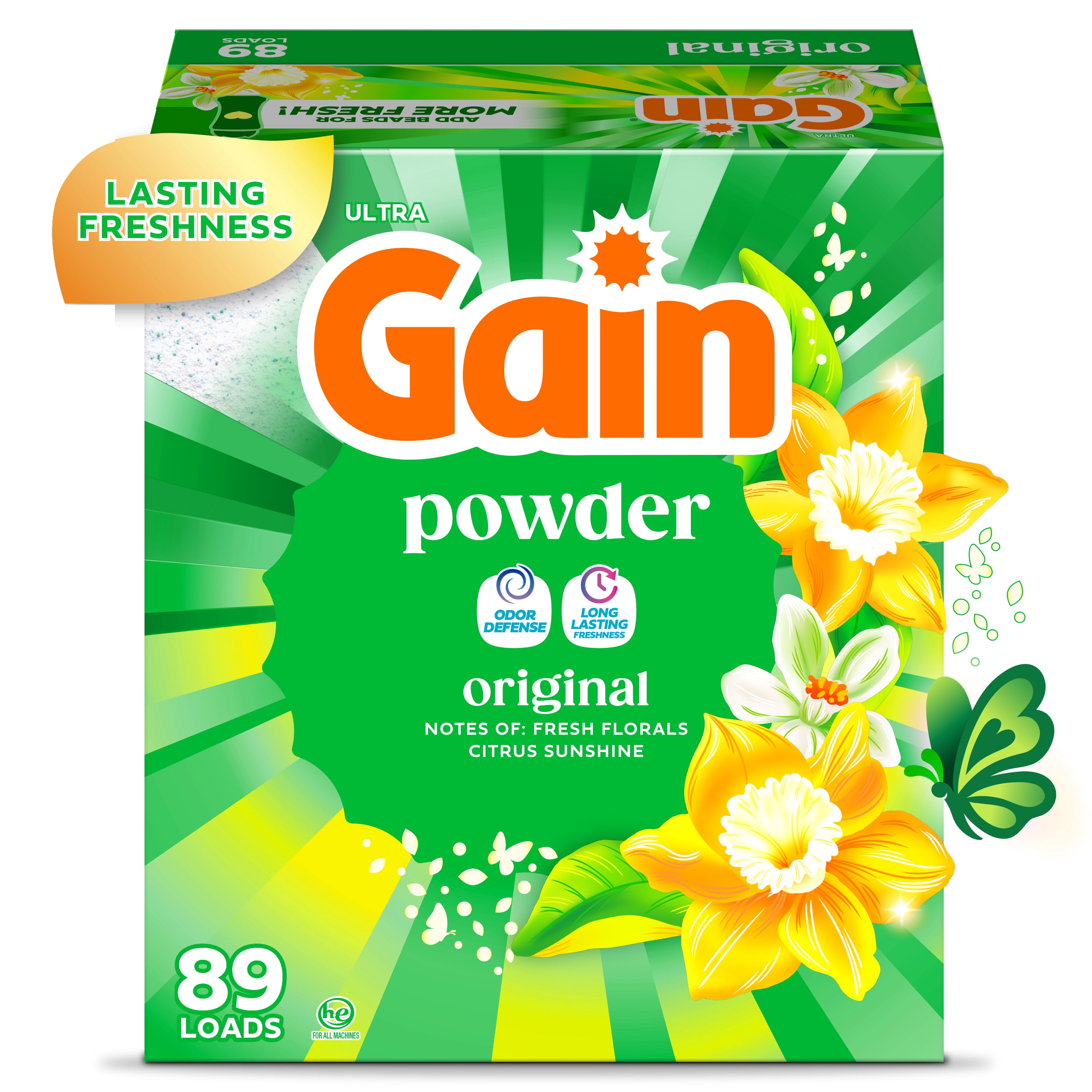 (3 pack) Gain Powder Laundry Detergent, Original Scent, 82 oz, 89 Loads