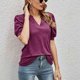 thumbnail image 2 of Blusa de manga abullonada para mujer, blusa de manga abullonada en V, blusa de manga abullonada de moda para mujer, blusa de color puro, funcionalidad inteligente, 2 of 8
