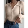 thumbnail image 5 of AOSSVIAO-cárdigan de punto con cuello de pico para mujer, suéter Sexy de manga larga con botones, Tops ajustados con solapa, 2024, 5 of 5