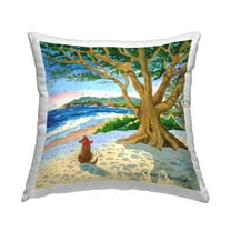 Stupell Industries Dog Under Tree on Beach Square Decorative Printed Throw Pillow, 18 x 18