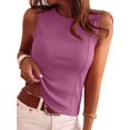 thumbnail image 2 of Women's Solid Ribbed Crew Neck Slimming Sleeveless Crop Tank Top Basic Daily Layering Vest Rose Red XXL, 2 of 10
