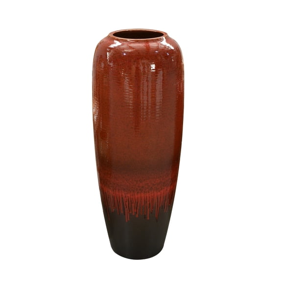 48"H Deep Red Tones Large Floor Standing flower Vase Porcelain