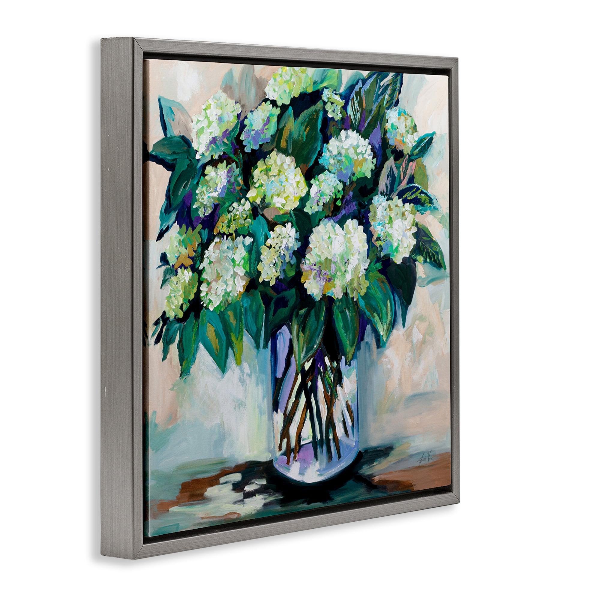 Stupell Industries Full Jaimes Bouquet Botanical & Floral Painting Gray Floater Framed Art Print Wall Art, 18 x 18