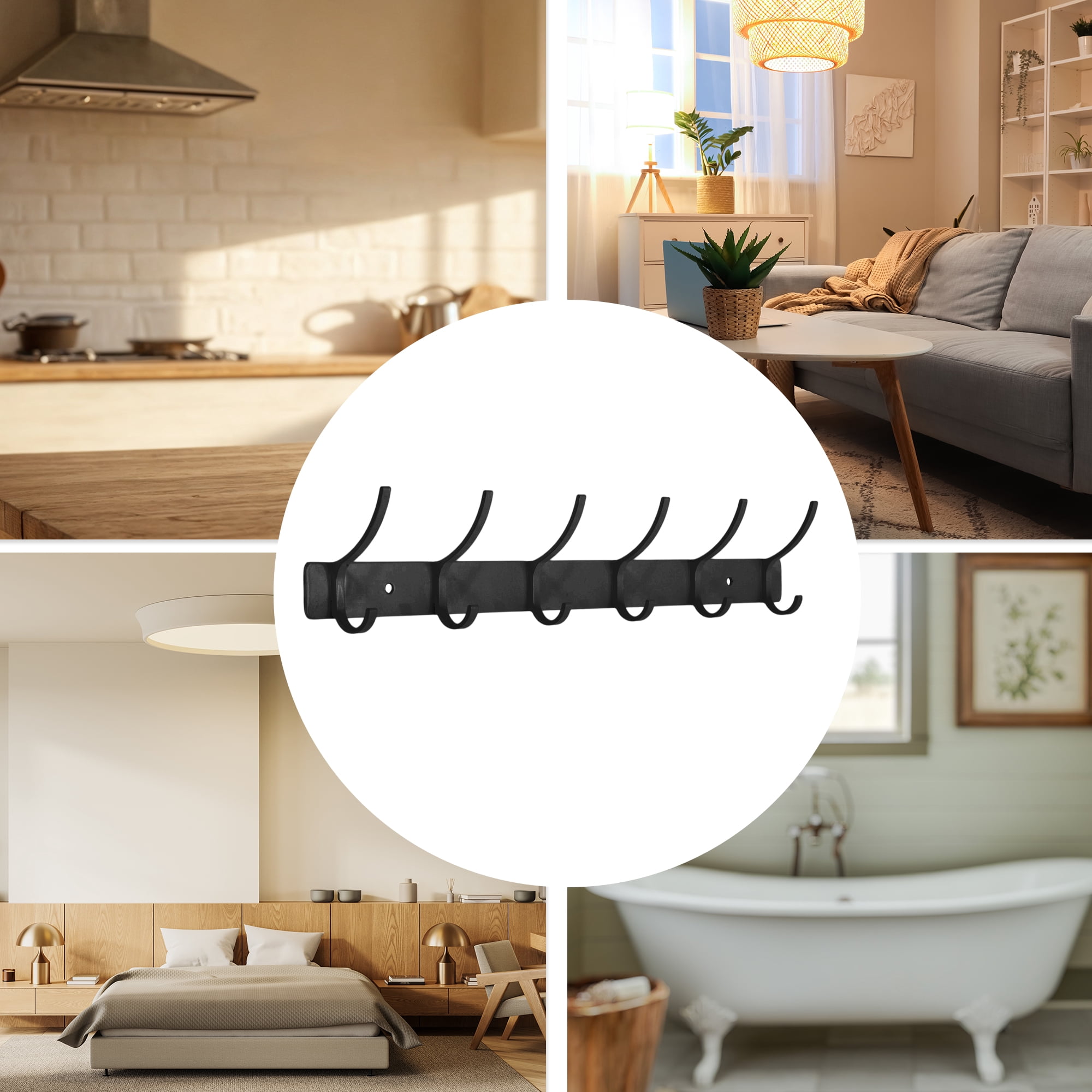 Unique Bargains Coat Rack Wall Mount Hook Black 15x1.2x6