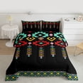 thumbnail image 2 of Feelyou Tribal Boho Aztec Queen Comforter Set for Adult, Retro Western Fashion Bedding Sets, Black Teal Triangle Reversible Bedding Comforter Set, Breathable Home Decor, 3pcs, 2 of 8