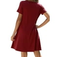 thumbnail image 5 of HUBERY Women Button Down V Neck Short Sleeve Pockets Solid Color Midi Dress, 5 of 6