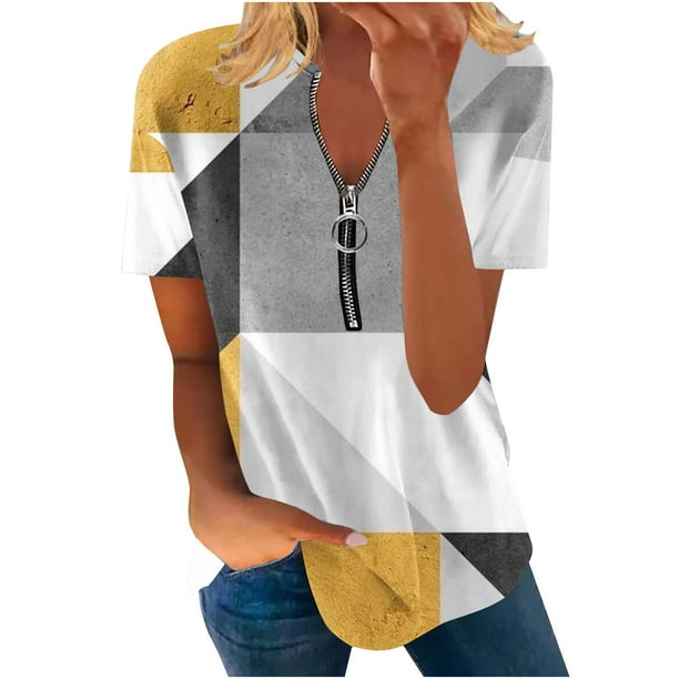 Blusa de manga corta con cuello en V, informal, cómoda y elegante para mujer OAVQHLG3B Store lin121212