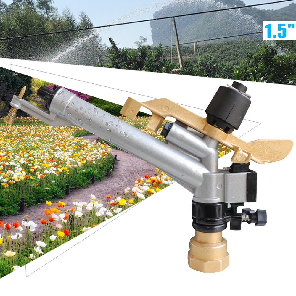 1.5" Impact Sprinkler Agriculture Irrigation Sprinkler 360° Adjustable Long Range Water Irrigation Spray Gun Tool Kit Large-Area Watering Sprinkler for Garden Farm Lawn Forestry
