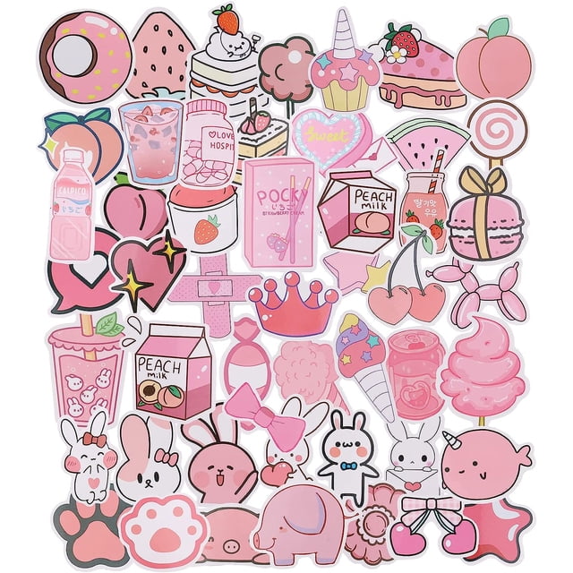 50 Piezas Pegatinas Rosadas Decorativas TUNC de Vinilo Impermeables Kawaii para Scrapbooking