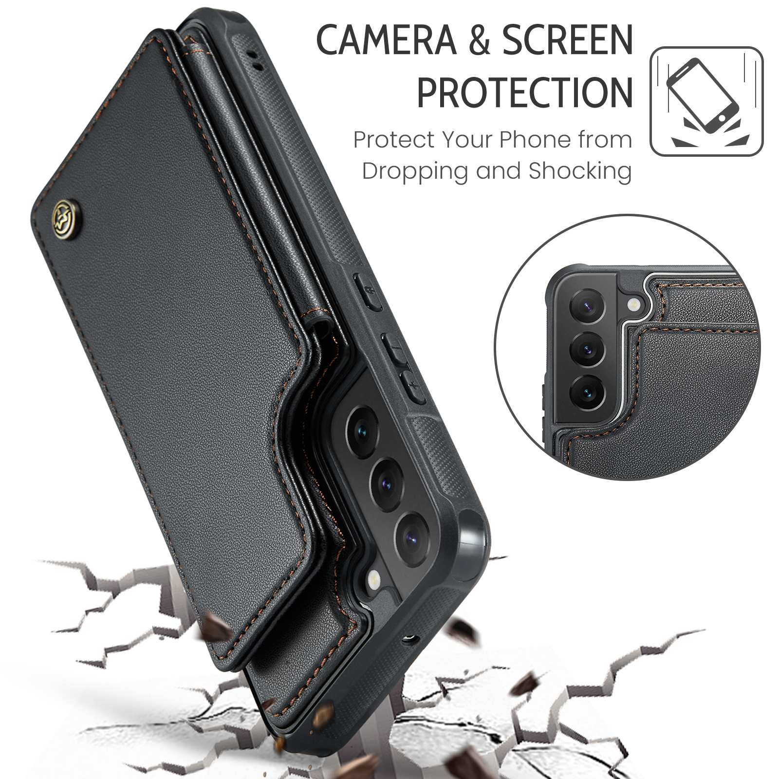 Feishell for Samsung Galaxy S22 Case with Card Holder, Wallet Case for Women Men with RFID Blocking, Durable PU Leather Kickstand Magnetic Clasp Shockproof Phone Case,Black
