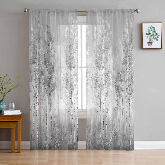 Grey Vintage Sheer Curtains 84 Inches Long 2 Panels Set, Window Sheer Curtains for Living Room/Bedroom, Modern Abstract Art Oil Paiting Light Filtering Rod Pocket Curtain 52'' x 84'' x 2