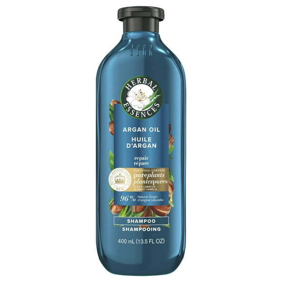 Shampooing sans sulfate à l’huile d’argan Herbal Essences, réparation capillaire, avec huile de camélia et aloès certifiés, pour tous les types de cheveux, particulièrement les cheveux endommagés Serenity