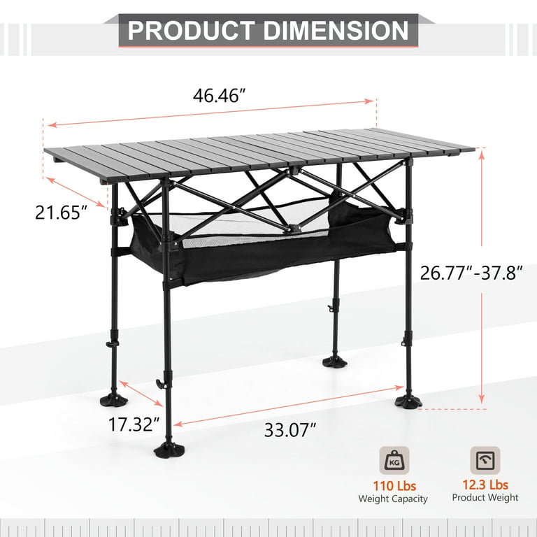 Alpha Camper Folding Camping Table With Adjustable Aluminum Legs, Outdoor Portable Grill & Fishing Table With Storage