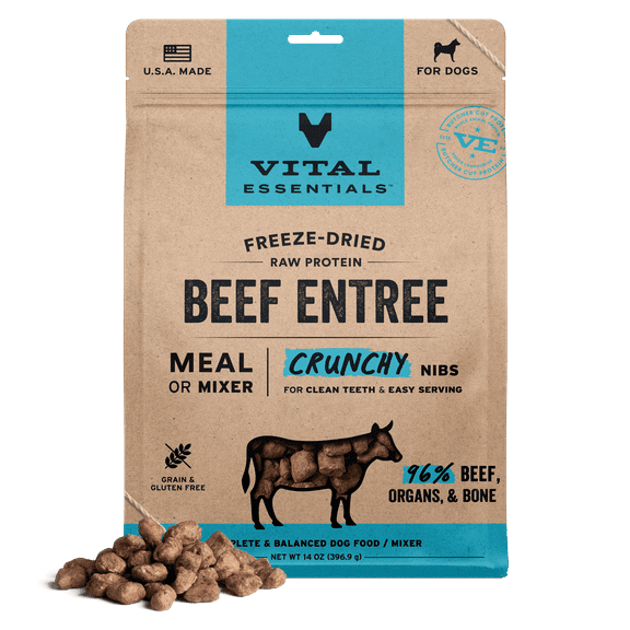 Vital Essentials Beef Crunchy Nibs Meal or Mixer Freeze-Dried Raw Dog Food, 14-oz bag