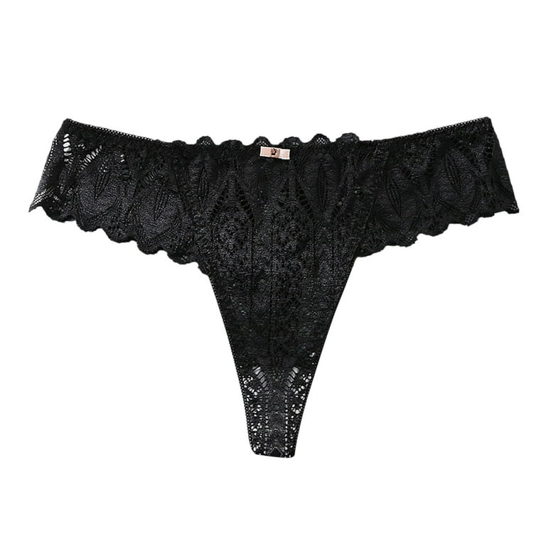 JDEFEG Panties Lingerie Womens Lace Breathable Lace Hollow Out And Raise  The Pure Brief Panties Womens Plus Size Cotton Underwear Full Coverage Lace  Black S 
