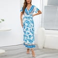 thumbnail image 4 of Itsame Womens Casual Dresses Printed V-neck Thin Dress Blue Size XL, 4 of 7