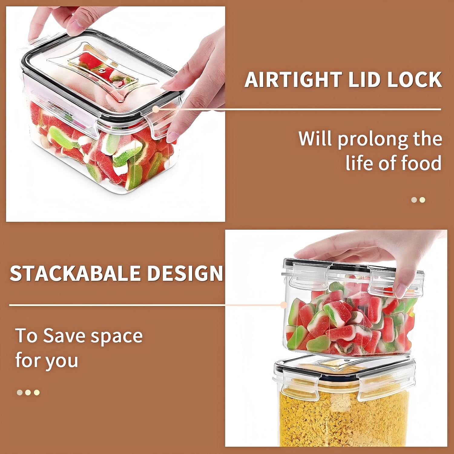 AISOON 16-Piece Airtight Food Storage Containers Set, BPA-Free Stackable Pantry Canisters, Clear