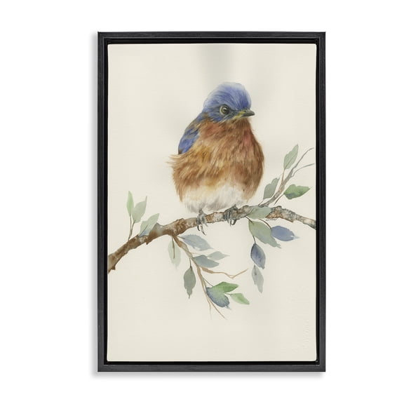Stupell Industries Farmhouse Songbird Perched on Branch Black Floating Frame Canvas Art, 17 x 25, by Cady Driver