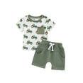 thumbnail image 1 of FOCUSNORM 2Pcs Bébé Garçon Tenue d'Été 0M 6M 12M 18M 2T 3T Tracteur Imprimé Col Rond Manches Courtes Tops Taille Élastique Short, 1 of 9