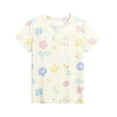 thumbnail image 3 of Abcomgle Girls Tee Shirts 10-12 Crewneck Short Sleeve Floral Print Toddler Tops Girls Summer Dressy Cotton Toddler T-Shirt Cute Girls Blouse,Beige,12-13Years, 3 of 5