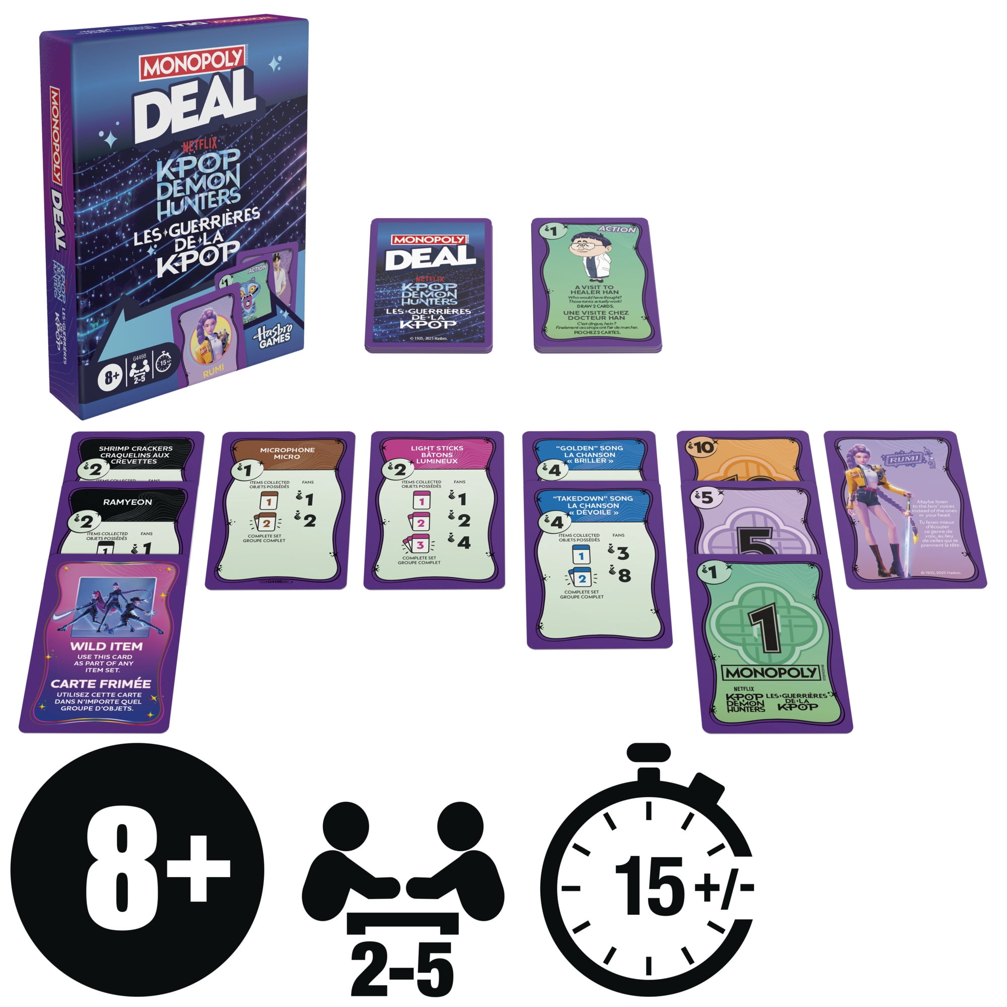 Monopoly Deal: KPop Demon Hunters Card Game, 15 Mins., Family Games for Kids and Teens, 8+