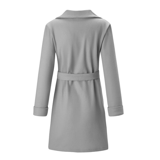 Women's Notch Lapel Open Front Longline Wool Blend Coat Solid Color Elegant  Comfy Pea Coat for Winter 