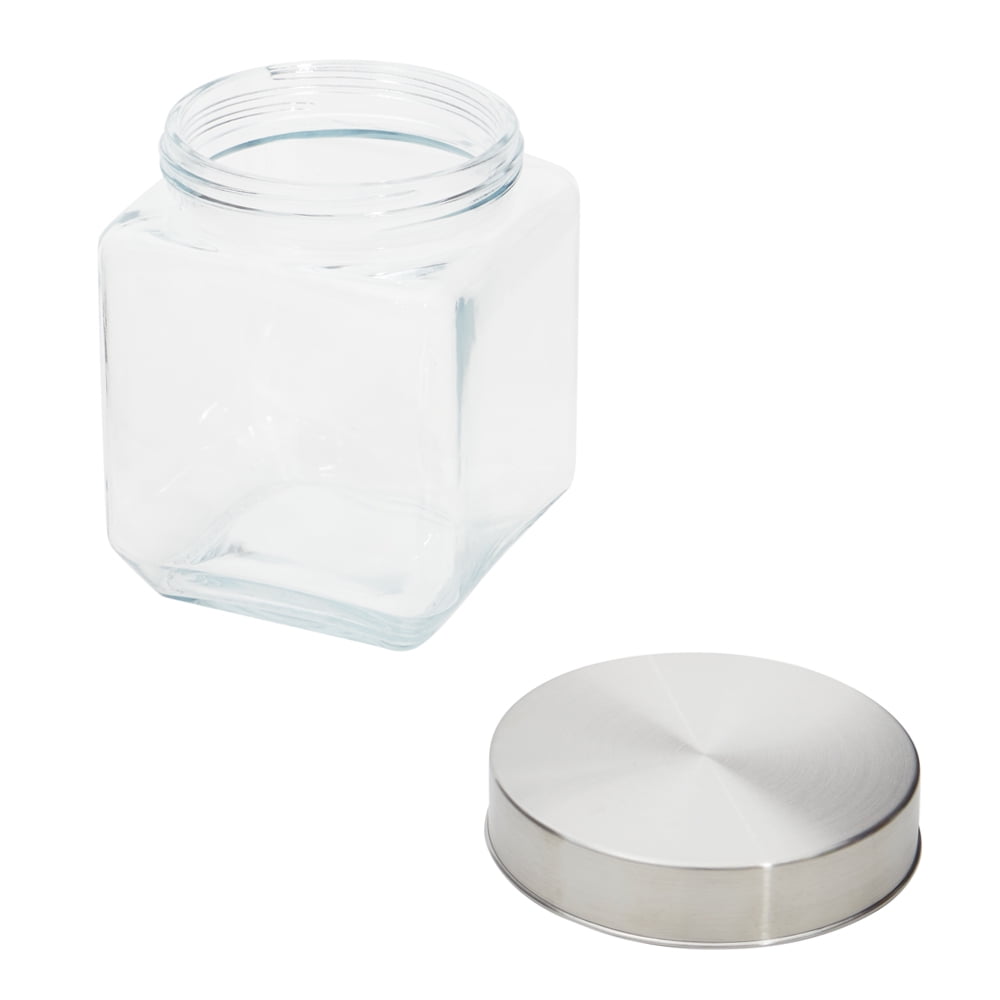 Home Basics 4 Piece Square Glass Canisters with Bamboo Lids, FOOD PREP
