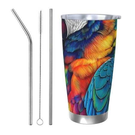 

Zeuib Vibrant Rainbow Parrot Fantasy Printed 20oz Stainless Steel Insulated Car Cup Stainless Steel Thermal Cup Vacuum Insulated Leak-proof Travel Mug Cup-Straw Three-piece Set