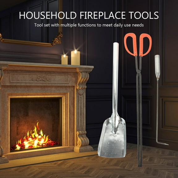 Topbathy 1Set Wear Resistant Fireplace Tools Set with Fire-Poker Shovel and Hook for Home Fireplaces