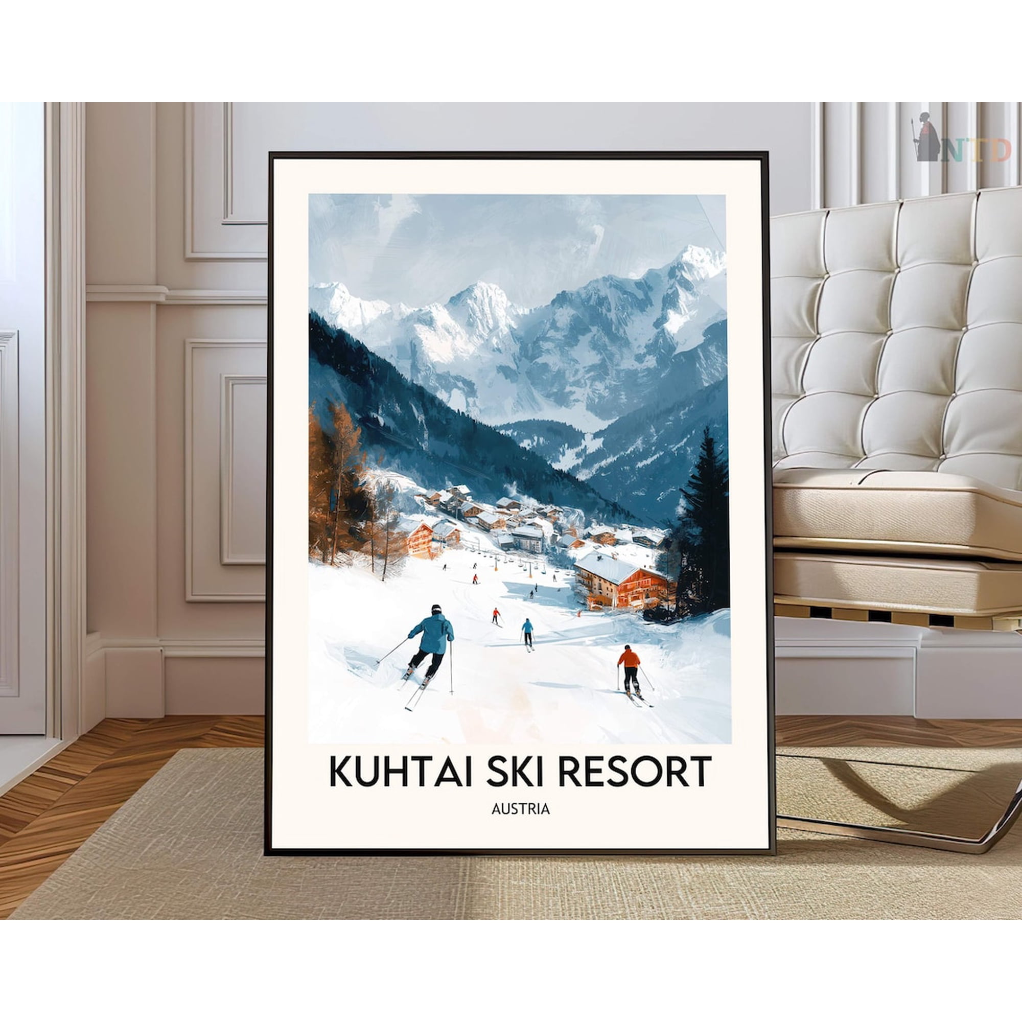 Kuhtai Ski Resort Poster, Tyrol Stubai Alps Winter Art