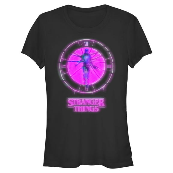Netflix Juniors' Stranger Things Vecna Bright Neon Pink Badge T Shirt