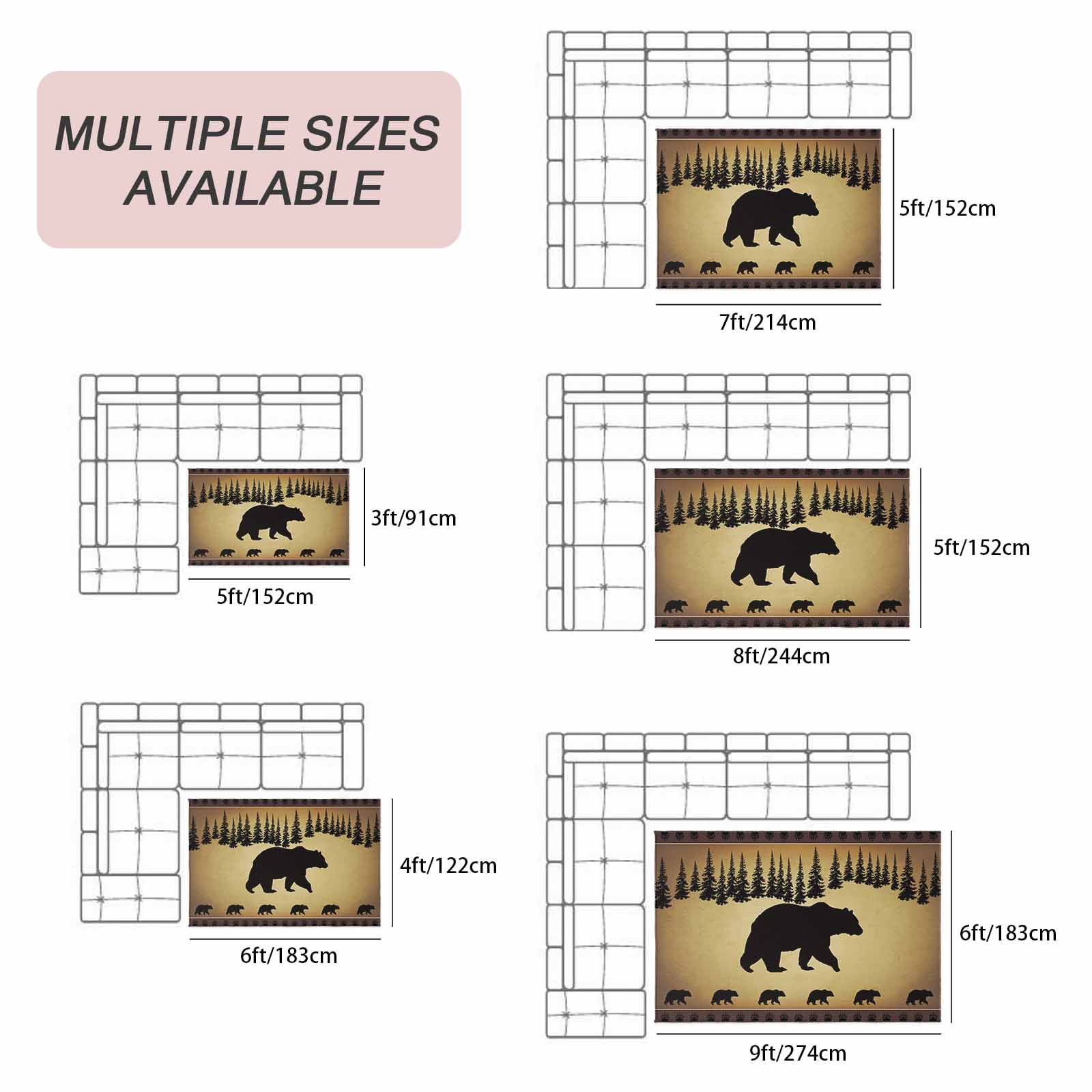 Black Bear Outdoor Rug for Patio/Deck/Porch, Non-Slip Large Area Rug 5 x 8 Ft, Vintage Animals Farmhouse Pine Brown Forest Indoor Outdoor Rugs Washable Area Rugs, Reversible Camping Rug Carpet Runner