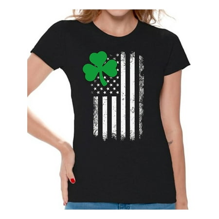 Awkward Styles Irish American Shirt St. Patrick's Day T-Shirts for Women Shamrock Green Irish American Clover Gifts for Her St. Paddy's Day Tshirt Proud To Be Irish American Irish Party Tshirts