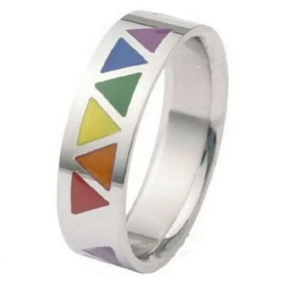 Pride Shack - Rainbow Smooth Triangles Ring - LGBT Lesbian Gay Pride Ring Steel